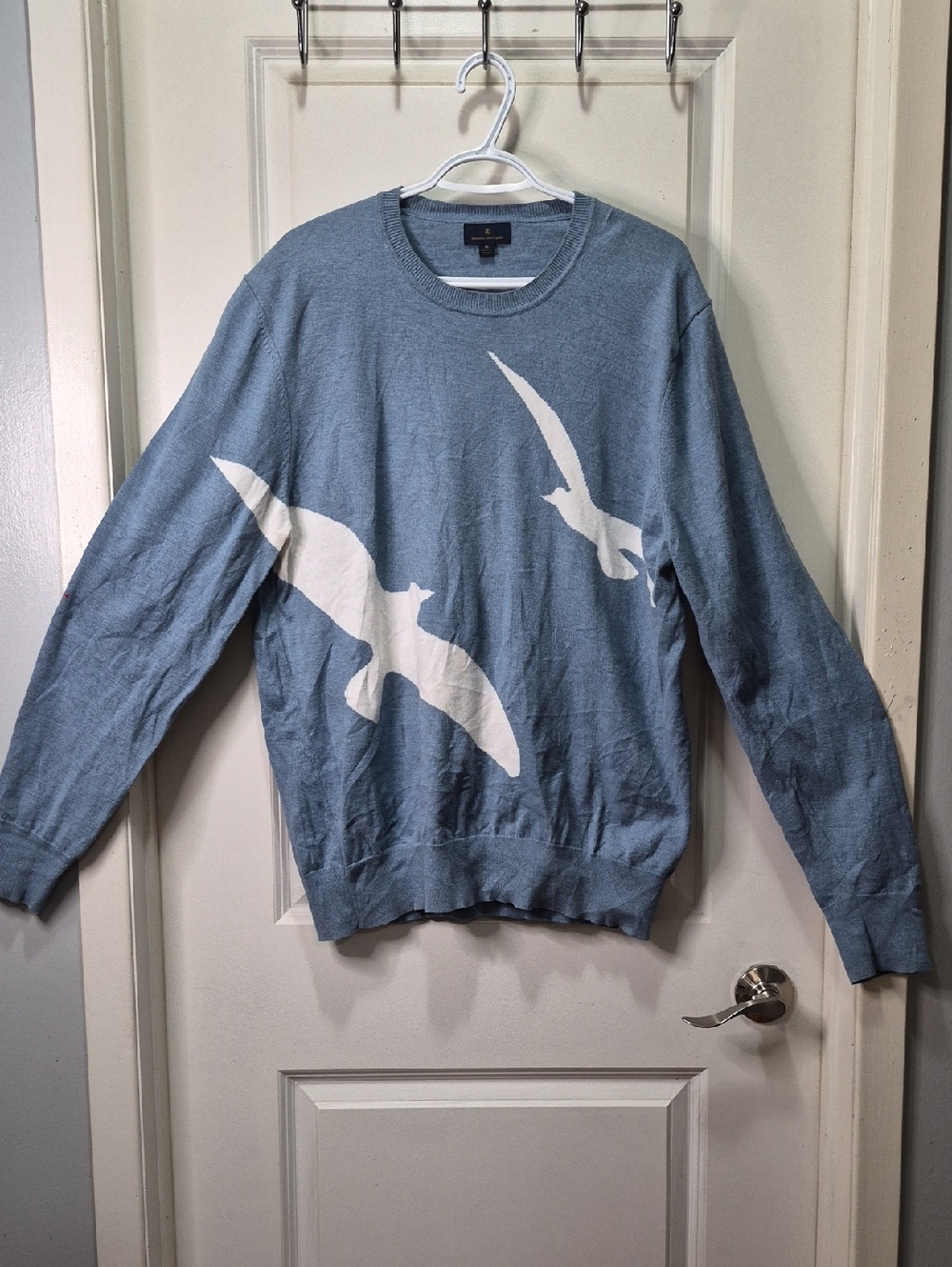 Brooks Brothers Light Blue Crewneck Sweater with White Seagull Design